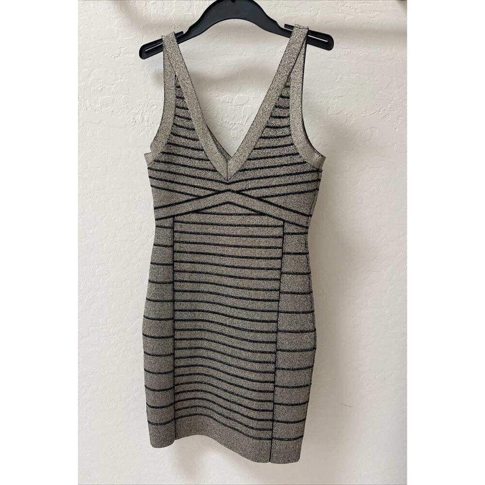 Guess Arianna Lurex Bandage Dress Medium Jet Black/Gold - Picture 2 of 8